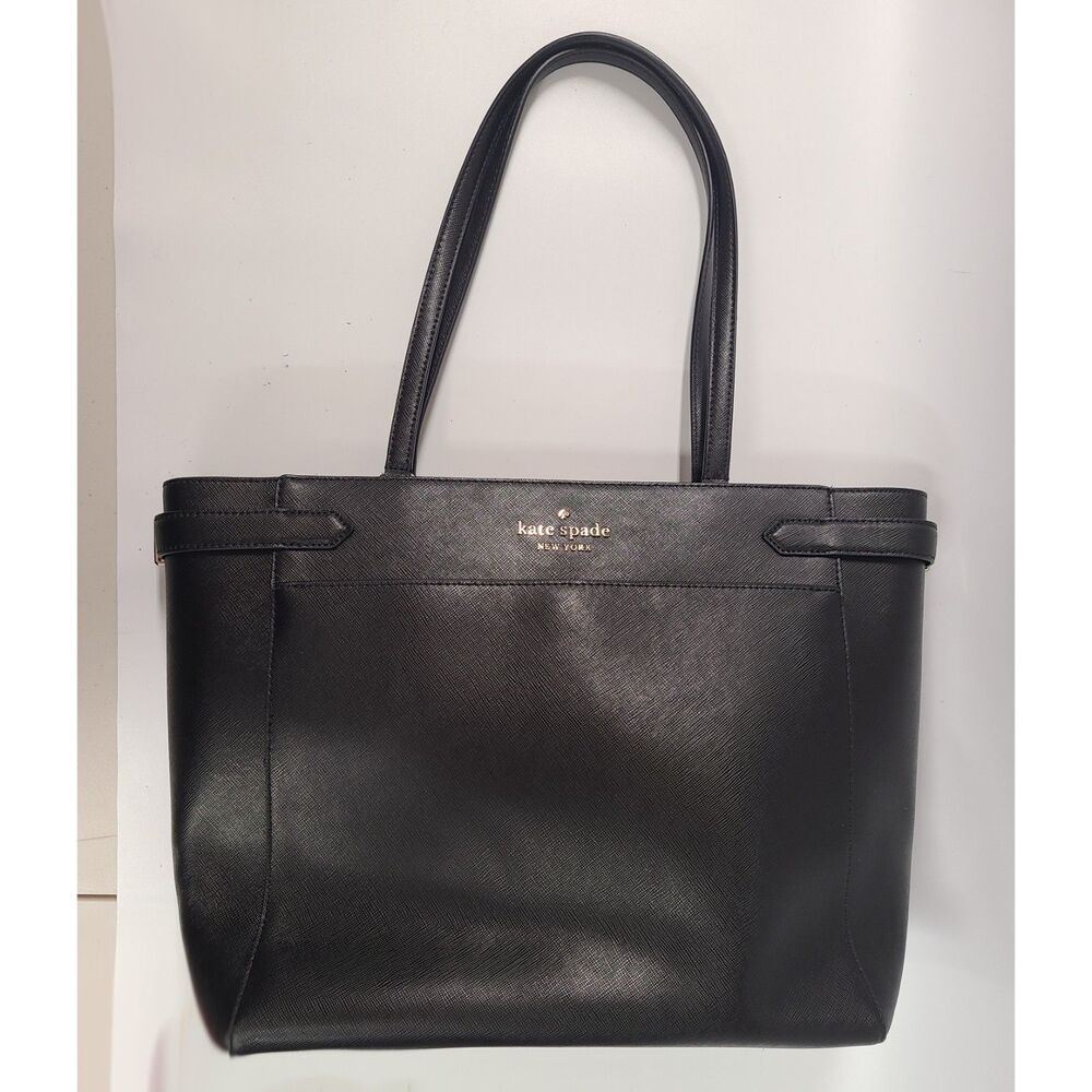 Kate Spade New York Staci Large Laptop Tote Leather Handbag Black Jacquard